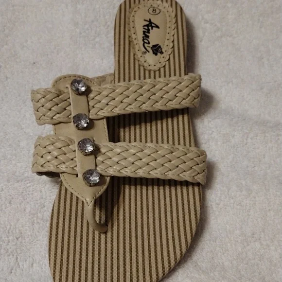 Anna, women's two strap jeweled sandal in tan. - Picture 3 of 5